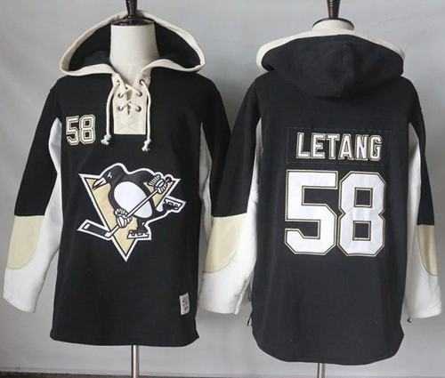Men's Pittsburgh Penguins #58 Kris Letang Black Pullover Hoodie Stitched NHL Jersey