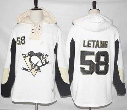 Men's Pittsburgh Penguins #58 Kris Letang White Pullover Hoodie Stitched NHL Jersey