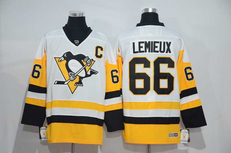 Men's Pittsburgh Penguins #66 Mario Lemieux White New Away Stitched NHL Jersey