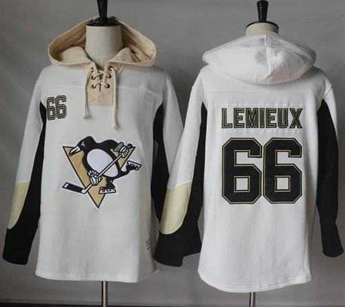 Men's Pittsburgh Penguins #66 Mario Lemieux White Pullover Hoodie Stitched NHL Jersey