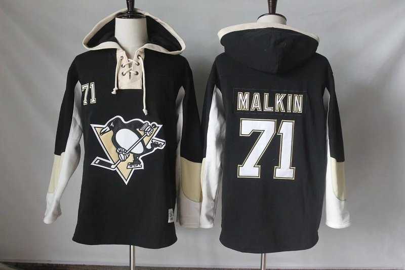 Men's Pittsburgh Penguins #71 Evgeni Malkin Black Pullover Hoodie Stitched NHL Jersey