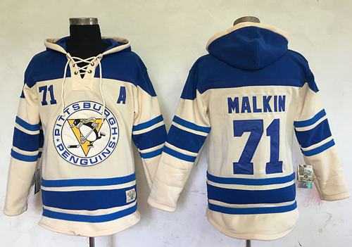 Men's Pittsburgh Penguins #71 Evgeni Malkin Cream Sawyer Hooded Sweatshirt Stitched NHL Jersey