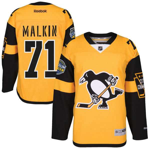 Men's Pittsburgh Penguins #71 Evgeni Malkin Gold 2017 Stadium Series Stitched NHL Jersey