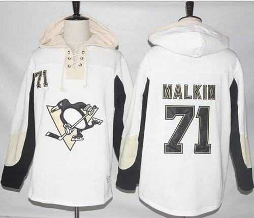 Men's Pittsburgh Penguins #71 Evgeni Malkin White Pullover Hoodie Stitched NHL Jersey