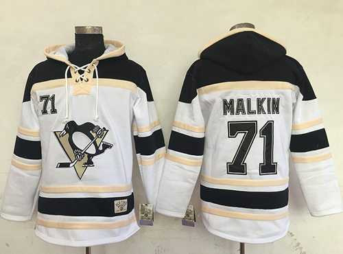 Men's Pittsburgh Penguins #71 Evgeni Malkin White Sawyer Hooded Sweatshirt Stitched NHL Jersey