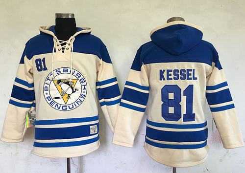 Men's Pittsburgh Penguins #81 Phil Kessel Cream Sawyer Hooded Sweatshirt Stitched NHL Jersey