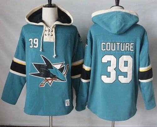 Men's San Jose Sharks #39 Logan Couture Teal Pullover Hoodie Stitched NHL Jersey