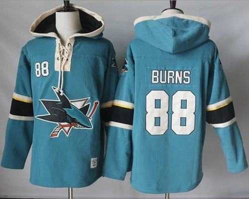 Men's San Jose Sharks #88 Brent Burns Teal Pullover Hoodie Stitched NHL Jersey