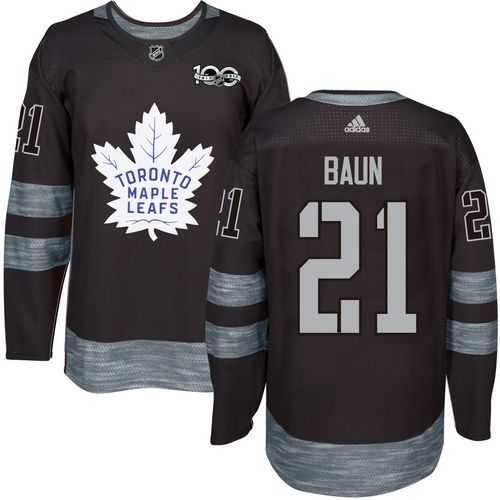 Men's Toronto Maple Leafs #21 Bobby Baun Black 1917-2017 100th Anniversary Stitched NHL Jersey