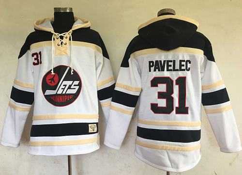 Men's Winnipeg Jets #31 Ondrej Pavelec White Sawyer Hooded Sweatshirt Stitched NHL Jersey