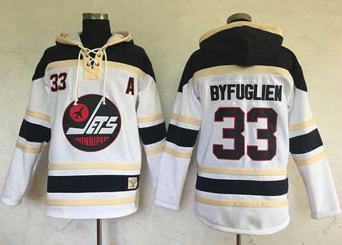 Men's Winnipeg Jets #33 Dustin Byfuglien White Sawyer Hooded Sweatshirt Stitched NHL Jersey