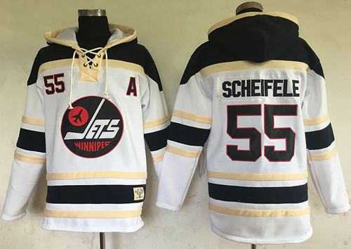 Men's Winnipeg Jets #55 Mark Scheifele White Sawyer Hooded Sweatshirt Stitched NHL Jersey