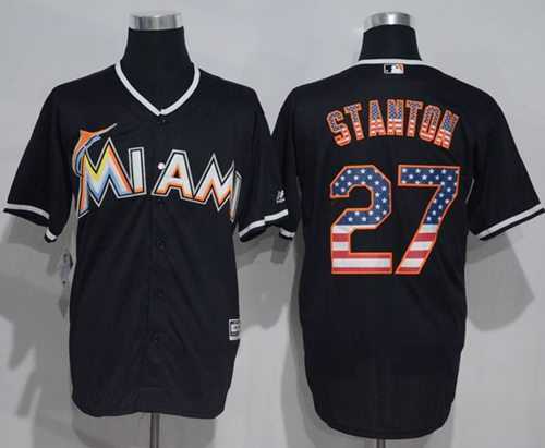 Miami Marlins #27 Giancarlo Stanton Black USA Flag Fashion Stitched Baseball Jersey