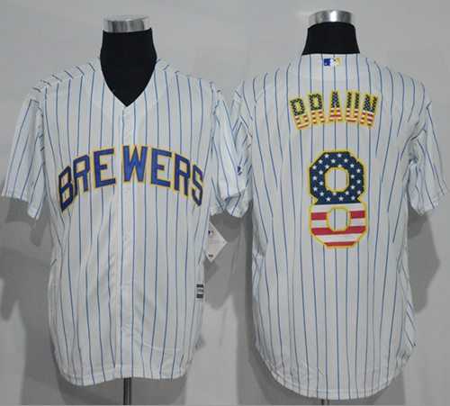 Milwaukee Brewers #8 Ryan Braun White(Blue Strip) USA Flag Fashion Stitched Baseball Jersey