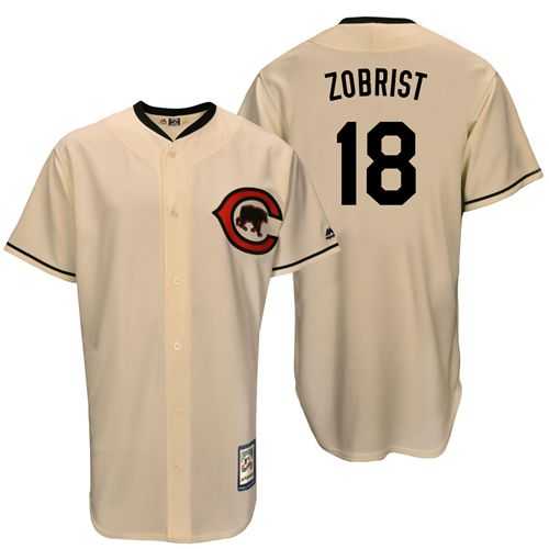 Mitchell And Ness Chicago Cubs #18 Ben Zobrist Cream Throwback Stitched MLB Jersey