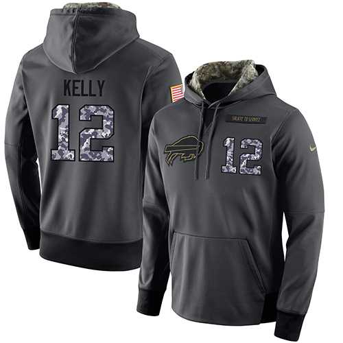 NFL Men's Nike Buffalo Bills #12 Jim Kelly Stitched Black Anthracite Salute to Service Player Performance Hoodie