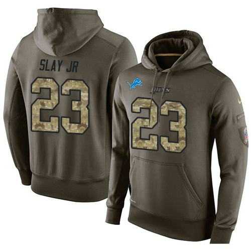 NFL Men's Nike Detroit Lions #23 Darius Slay JR Stitched Green Olive Salute To Service KO Performance Hoodie