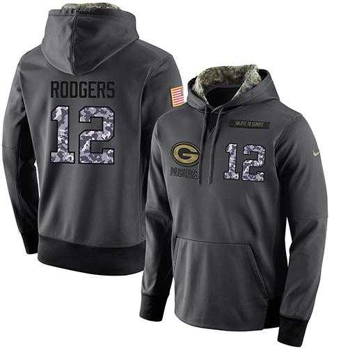 NFL Men's Nike Green Bay Packers #12 Aaron Rodgers Stitched Black Anthracite Salute to Service Player Performance Hoodie