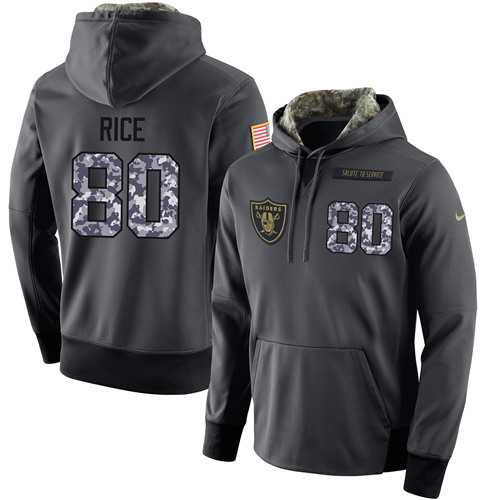 NFL Men's Nike Oakland Raiders #80 Jerry Rice Stitched Black Anthracite Salute to Service Player Performance Hoodie