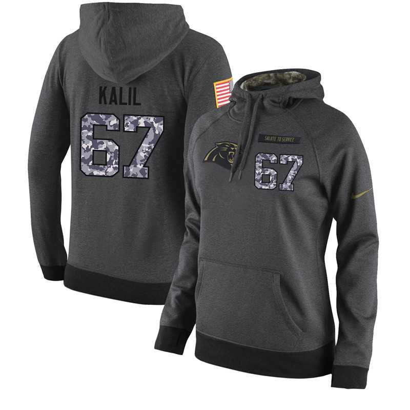NFL Women's Nike Carolina Panthers #67 Ryan Kalil Stitched Black Anthracite Salute to Service Player Performance Hoodie