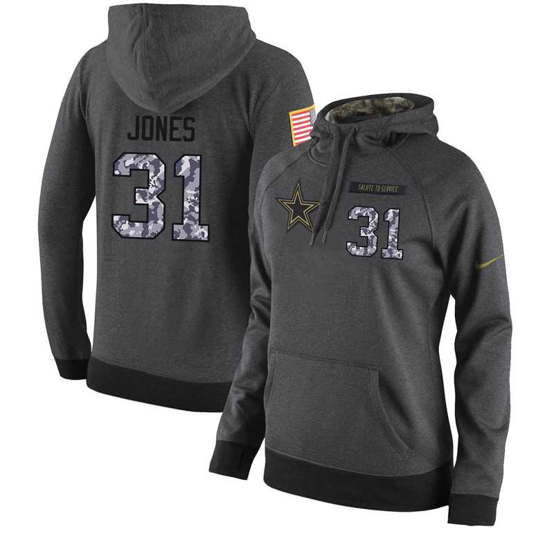 NFL Women's Nike Dallas Cowboys #31 Byron Jones Stitched Black Anthracite Salute to Service Player Performance Hoodie