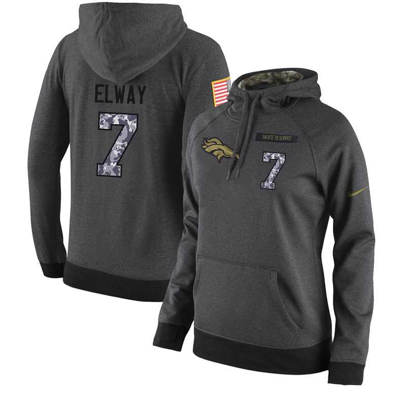 NFL Women's Nike Denver Broncos #7 John Elway Stitched Black Anthracite Salute to Service Player Performance Hoodie