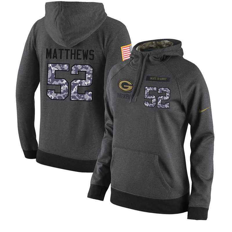 NFL Women's Nike Green Bay Packers #52 Clay Matthews Stitched Black Anthracite Salute to Service Player Performance Hoodie