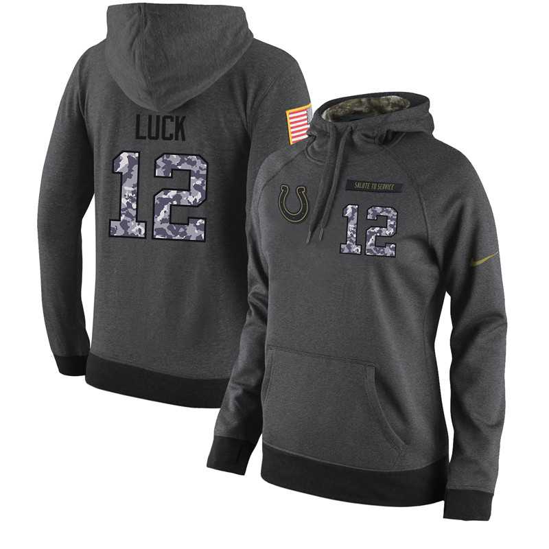 NFL Women's Nike Indianapolis Colts #12 Andrew Luck Stitched Black Anthracite Salute to Service Player Performance Hoodie
