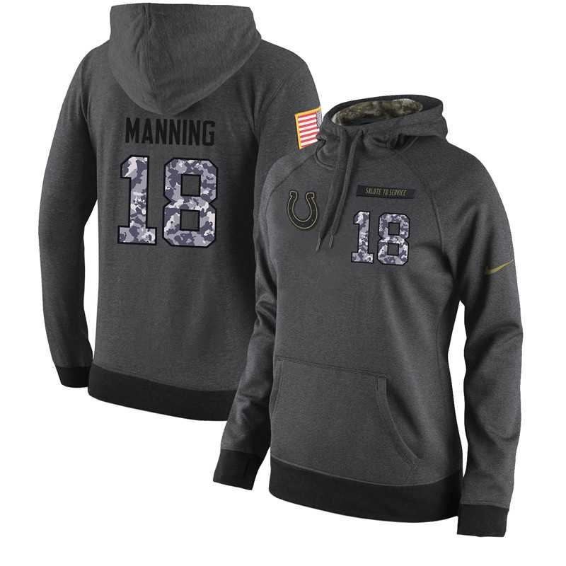 NFL Women's Nike Indianapolis Colts #18 Peyton Manning Stitched Black Anthracite Salute to Service Player Performance Hoodie