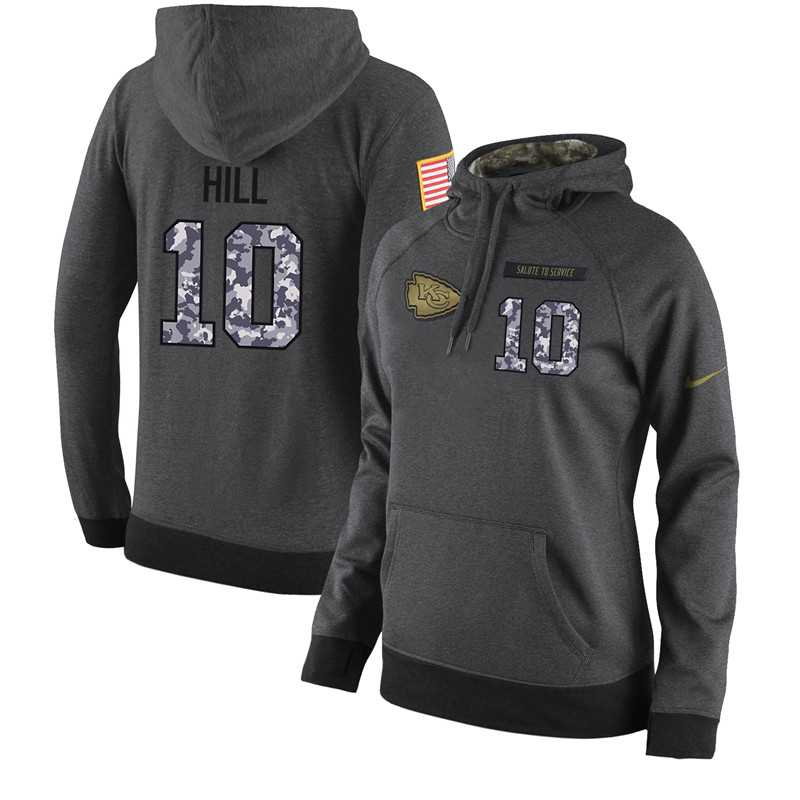 NFL Women's Nike Kansas City Chiefs #10 Tyreek Hill Stitched Black Anthracite Salute to Service Player Performance Hoodie