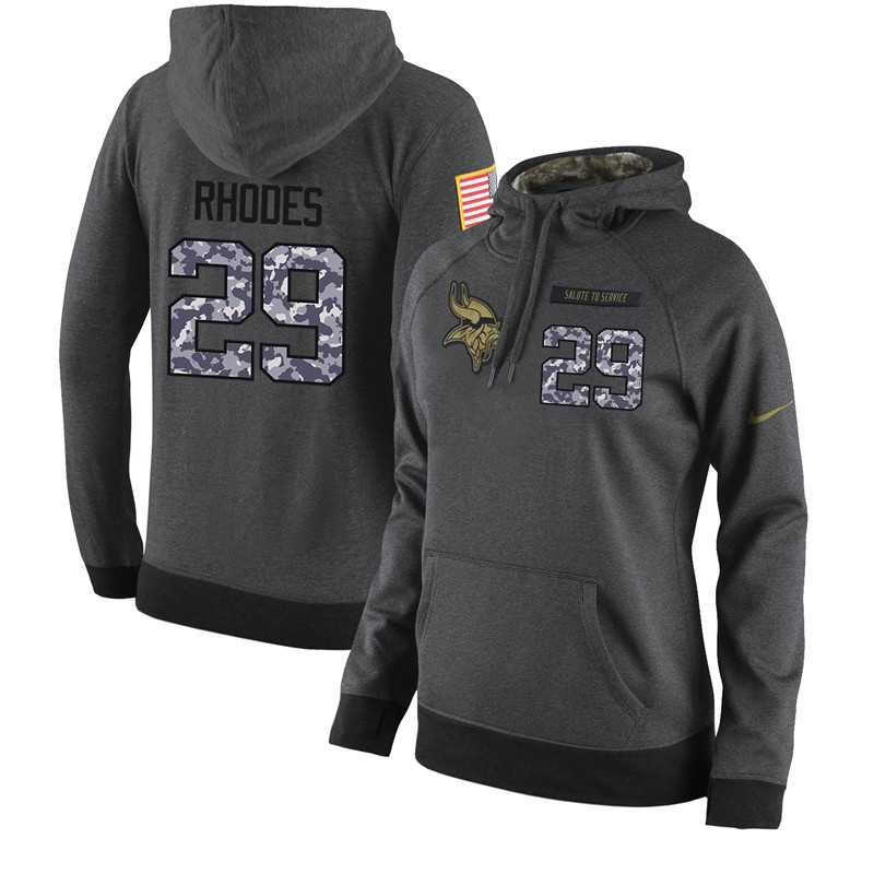 NFL Women's Nike Minnesota Vikings #29 Xavier Rhodes Stitched Black Anthracite Salute to Service Player Performance Hoodie