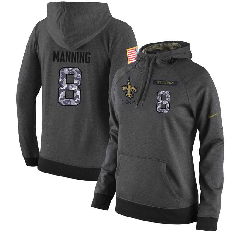 NFL Women's Nike New Orleans Saints #8 Archie Manning Stitched Black Anthracite Salute to Service Player Performance Hoodie