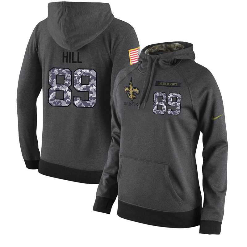 NFL Women's Nike New Orleans Saints #89 Josh Hill Stitched Black Anthracite Salute to Service Player Performance Hoodie