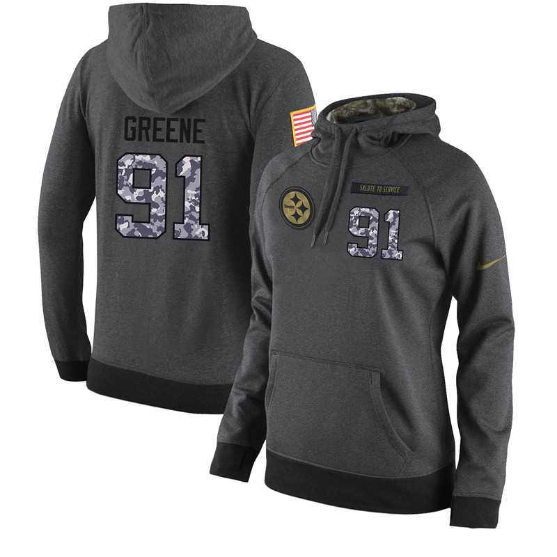 NFL Women's Nike Pittsburgh Steelers #91 Kevin Greene Stitched Black Anthracite Salute to Service Player Performance Hoodie