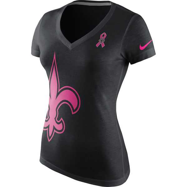 New Orleans Saints Nike Women's Breast Cancer Awareness Tri Blend V Neck T-Shirt Black