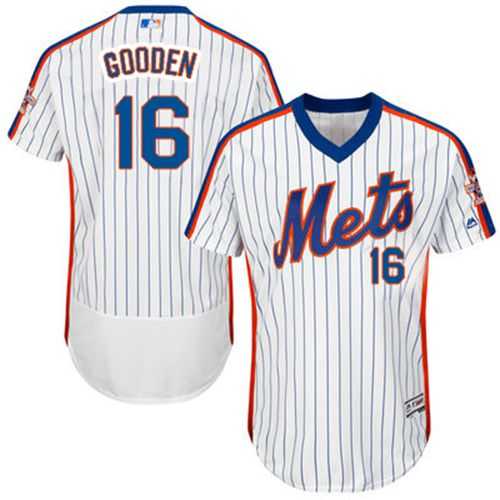New York Mets #16 Dwight Gooden White(Blue Strip) Flexbase Authentic Collection Cooperstown Stitched Baseball Jersey