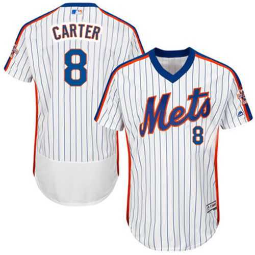New York Mets #8 Gary Carter White(Blue Strip) Flexbase Authentic Collection Cooperstown Stitched Baseball Jersey