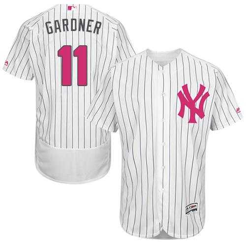 New York Yankees #11 Brett Gardner White Strip Flexbase Authentic Collection 2016 Mother's Day Stitched Baseball Jersey