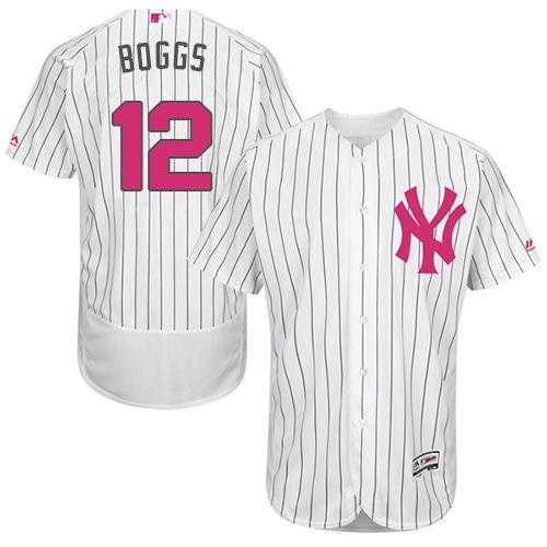 New York Yankees #12 Wade Boggs White Strip Flexbase Authentic Collection 2016 Mother's Day Stitched Baseball Jersey