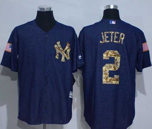 New York Yankees #2 Derek Jeter Denim Blue Salute to Service Stitched Baseball Jersey