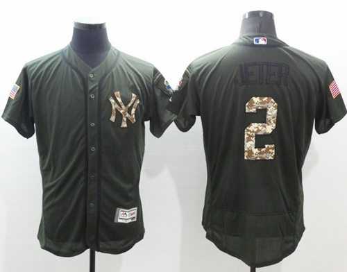 New York Yankees #2 Derek Jeter Green Flexbase Authentic Collection Salute to Service Stitched Baseball Jersey