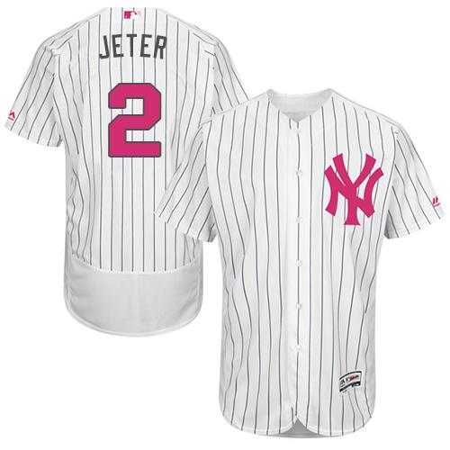 New York Yankees #2 Derek Jeter White Strip Flexbase Authentic Collection 2016 Mother's Day Stitched Baseball Jersey