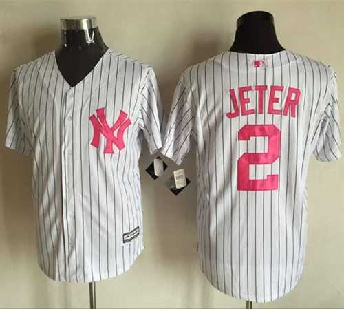 New York Yankees #2 Derek Jeter White Strip New Cool Base 2016 Mother's Day Stitched Baseball Jersey