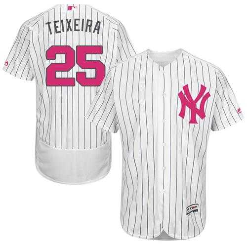 New York Yankees #25 Mark Teixeira White Strip Flexbase Authentic Collection 2016 Mother's Day Stitched Baseball Jersey