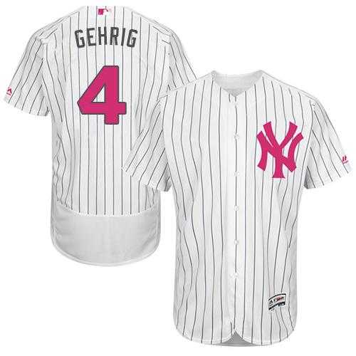 New York Yankees #4 Lou Gehrig White Strip Flexbase Authentic Collection 2016 Mother's Day Stitched Baseball Jersey