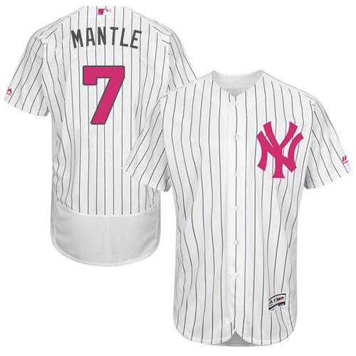 New York Yankees #7 Mickey Mantle White Strip Flexbase Authentic Collection 2016 Mother's Day Stitched Baseball Jersey