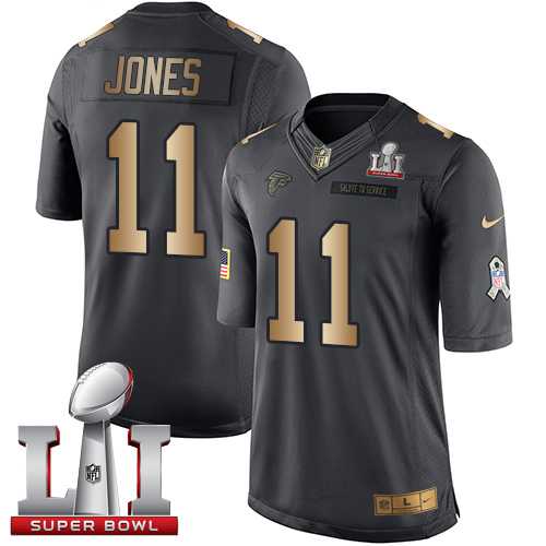 Nike Atlanta Falcons #11 Julio Jones Black Super Bowl LI 51 Men's Stitched NFL Limited Gold Salute To Service Jersey