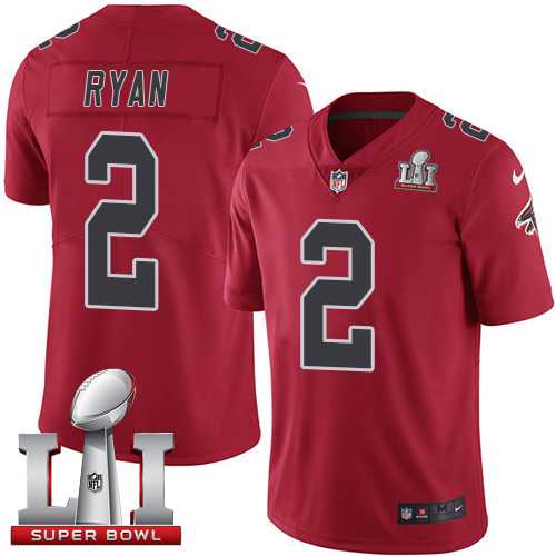 Nike Atlanta Falcons #2 Matt Ryan Red Super Bowl LI 51 Men's Stitched NFL Limited Rush Jersey