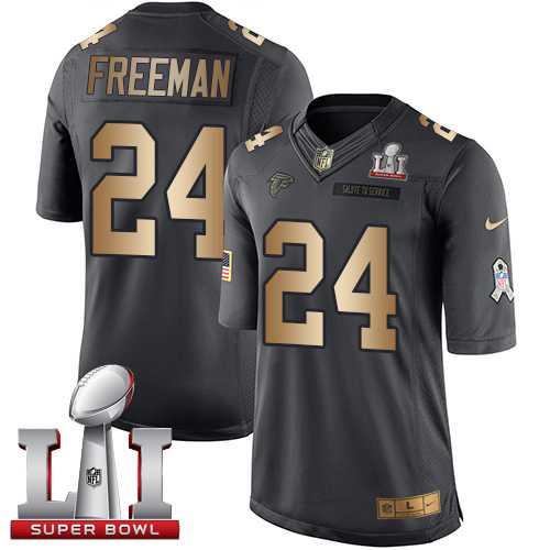 Nike Atlanta Falcons #24 Devonta Freeman Black Super Bowl LI 51 Men's Stitched NFL Limited Gold Salute To Service Jersey