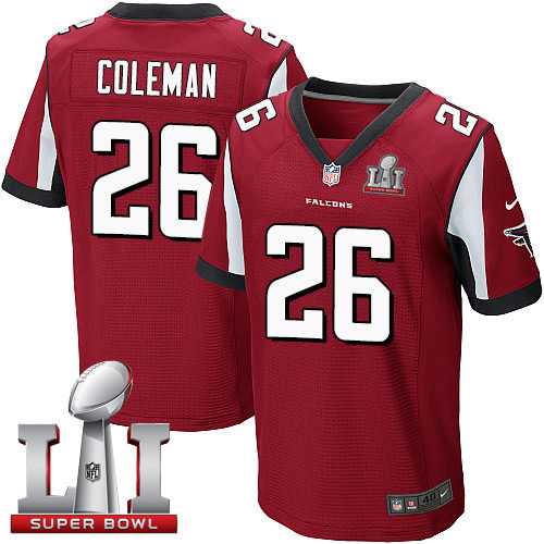 Nike Atlanta Falcons #26 Tevin Coleman Red Team Color Super Bowl LI 51 Men's Stitched NFL Elite Jersey